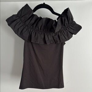 SHEIN Black Ruffle Off-Shoulder Blouse